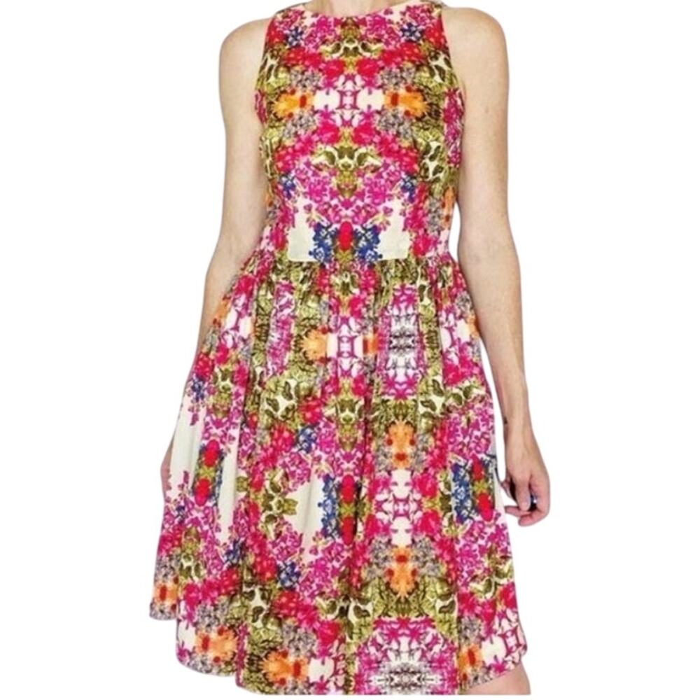 Maggy London Fit & Flare Dress Women's 10 Floral Sleeveless Pockets Knee Length